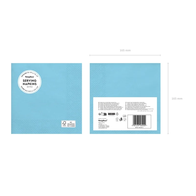 Világoskék papírszalvéta 33x33 cm – 20 darabos csomag