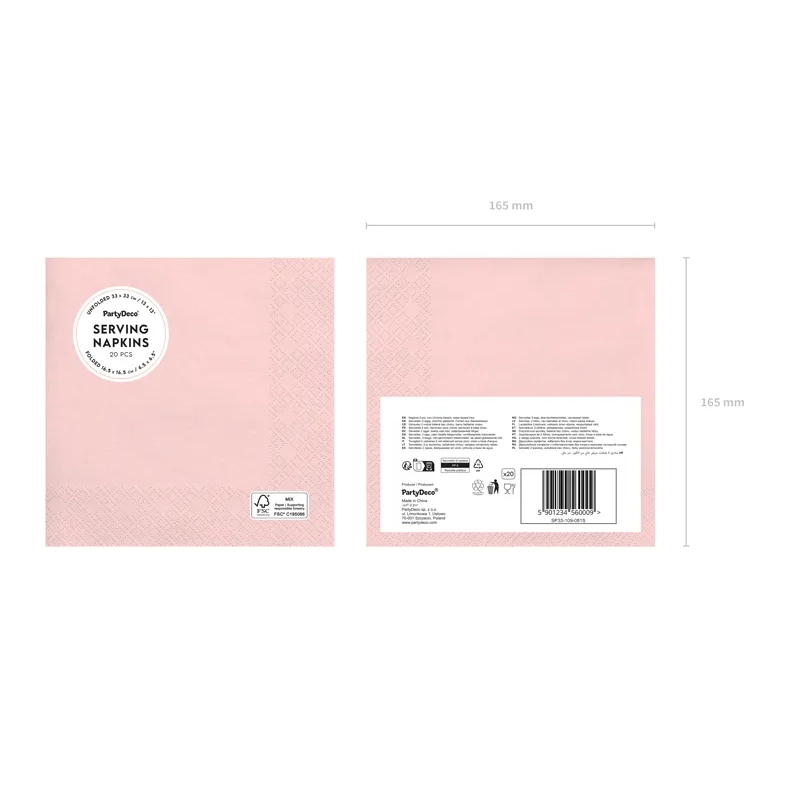 Șervețele din hârtie roz deschis 33x33 cm – 20 buc.