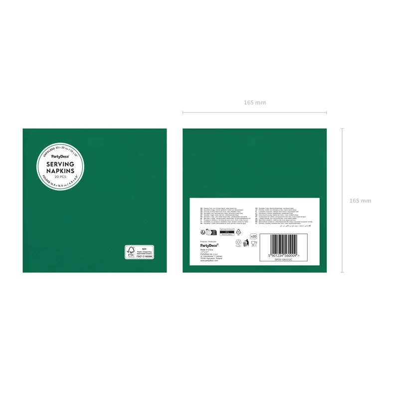 Papirnati prtički temno zeleni 33x33 cm – paket 20 kosov