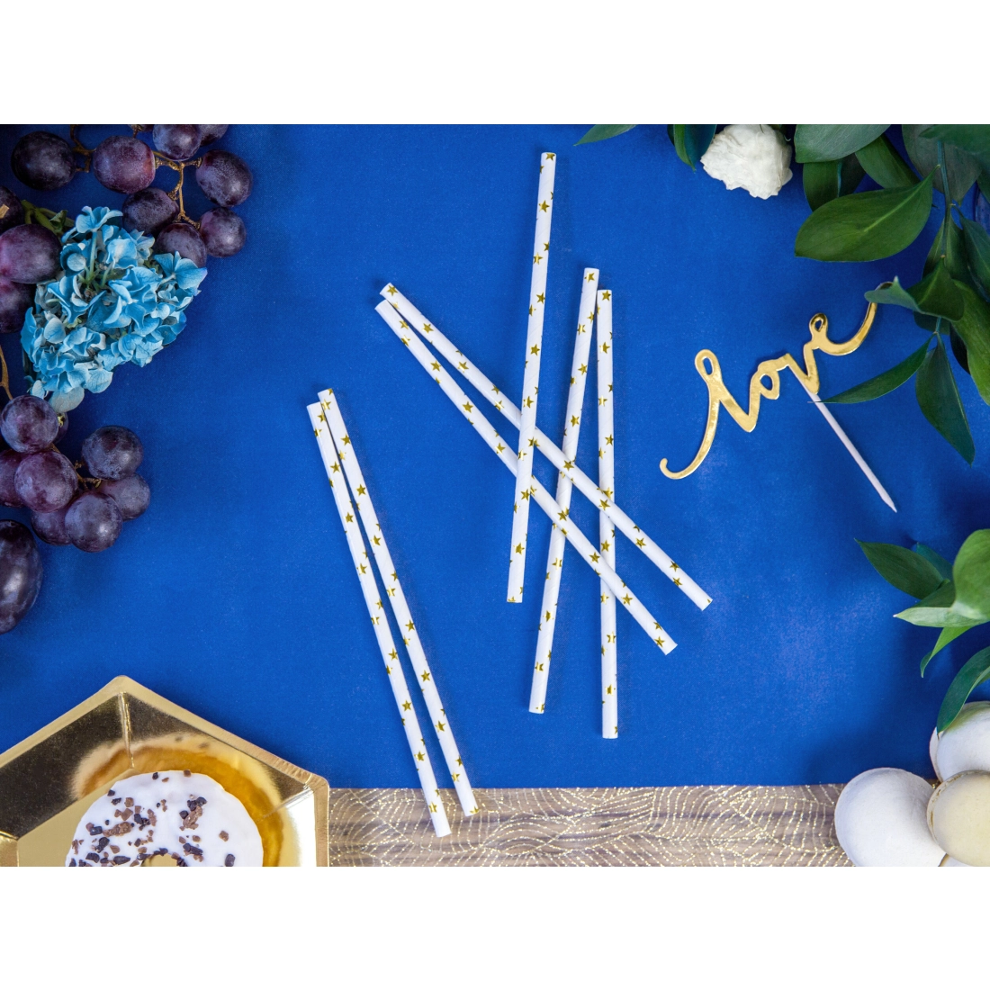 Papirnate slamice bele z zlatimi zvezdicami 19,5 cm – 10 kos