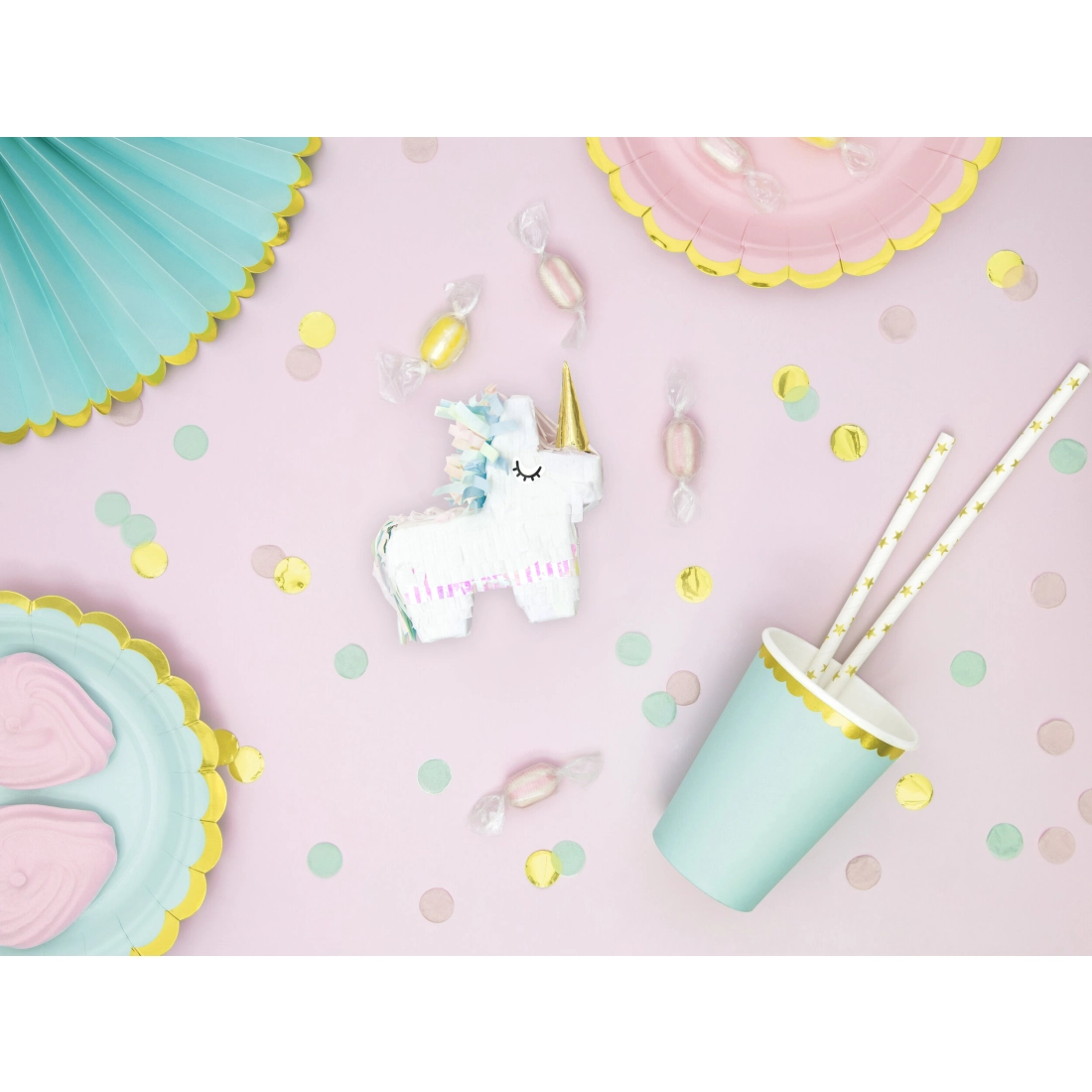 Papirnate slamice bele z zlatimi zvezdicami 19,5 cm – 10 kos