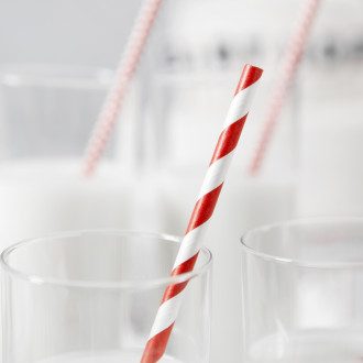 Papirnate slamice rdeče z belim črtastim vzorcem 19,5 cm – 10 kosov, ekološke