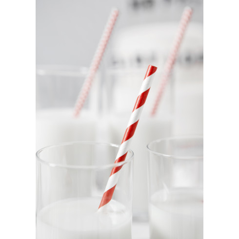 Papirnate slamice rdeče z belim črtastim vzorcem 19,5 cm – 10 kosov, ekološke