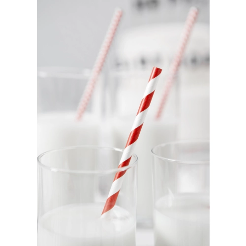 Paie din hârtie roșii cu dungi albe 19,5 cm – 10 bucăți, ecologice