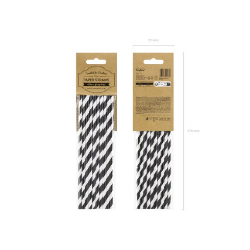 Papirnate slamice črno-bele črte 19,5 cm – paket 10 kosov