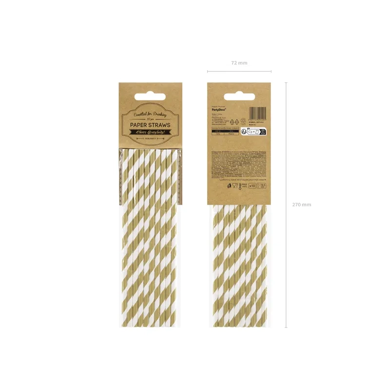 Papirnate slamice zlate črtaste 19,5 cm – 10 kos