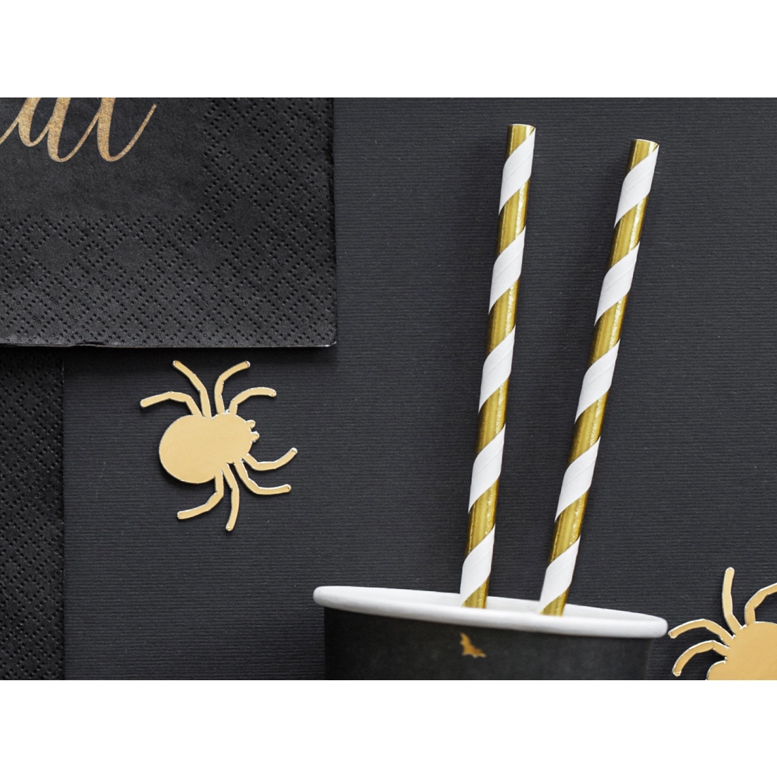 Papirnate slamice v zlati barvi z belimi črtami 19,5 cm – 10 kos