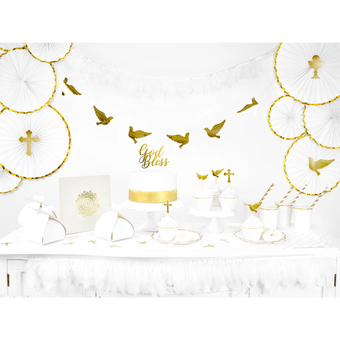 Papirnate slamice v zlati barvi z belimi črtami 19,5 cm – 10 kos