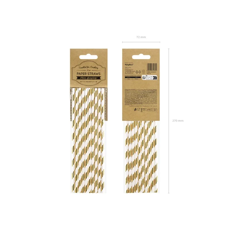 Papirnate slamice v zlati barvi z belimi črtami 19,5 cm – 10 kos