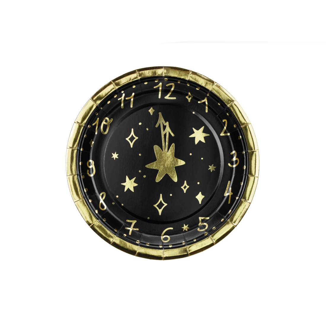 Papirnati krožniki Črne ure z zlatim motivom 18 cm, 6 kos