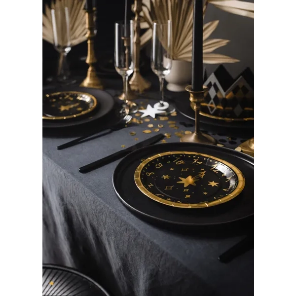 Papirnati krožniki Črne ure z zlatim motivom 18 cm, 6 kos