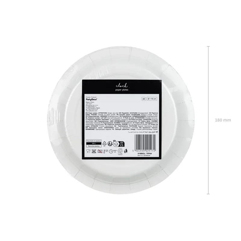 Papirnati krožniki Črne ure z zlatim motivom 18 cm, 6 kos