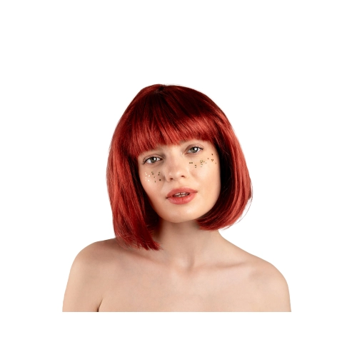 Pălărie Cleopatra, roz căpșună, păr mediu cu breton