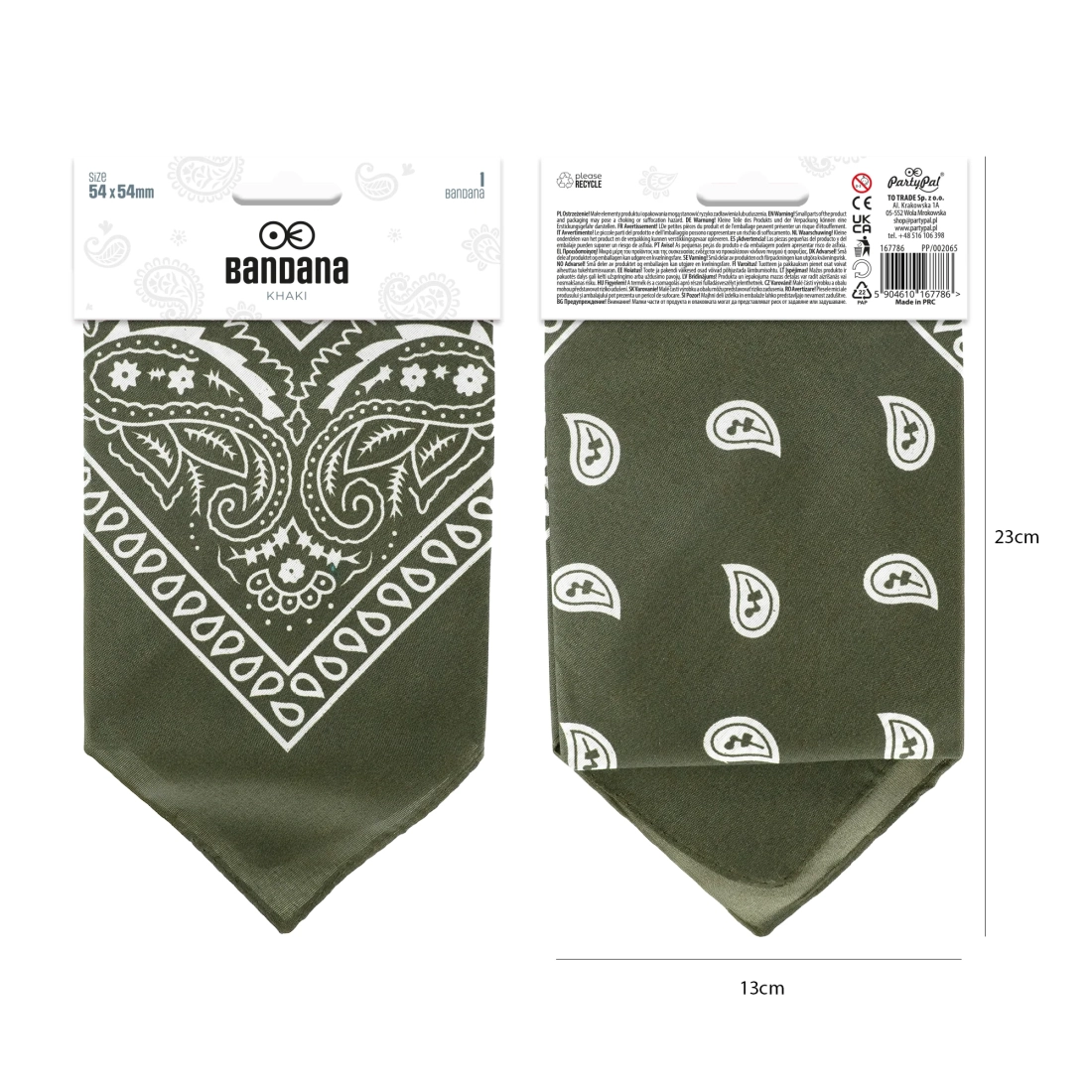 Party bandana šatka bavlnená khaki 54x54 cm