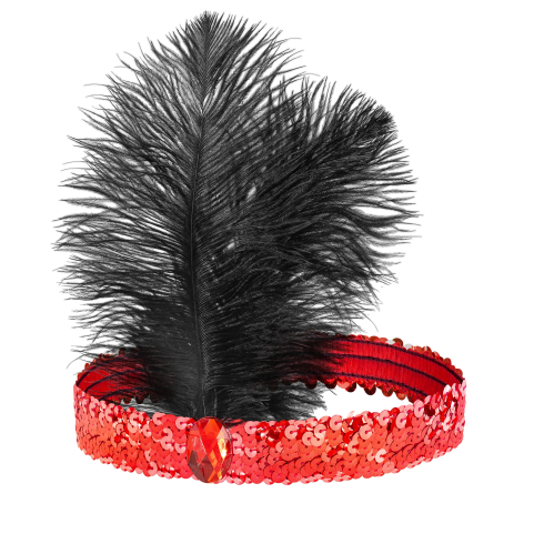 Party naglavni trak 20. leta z bleščicami in perjem rdeč