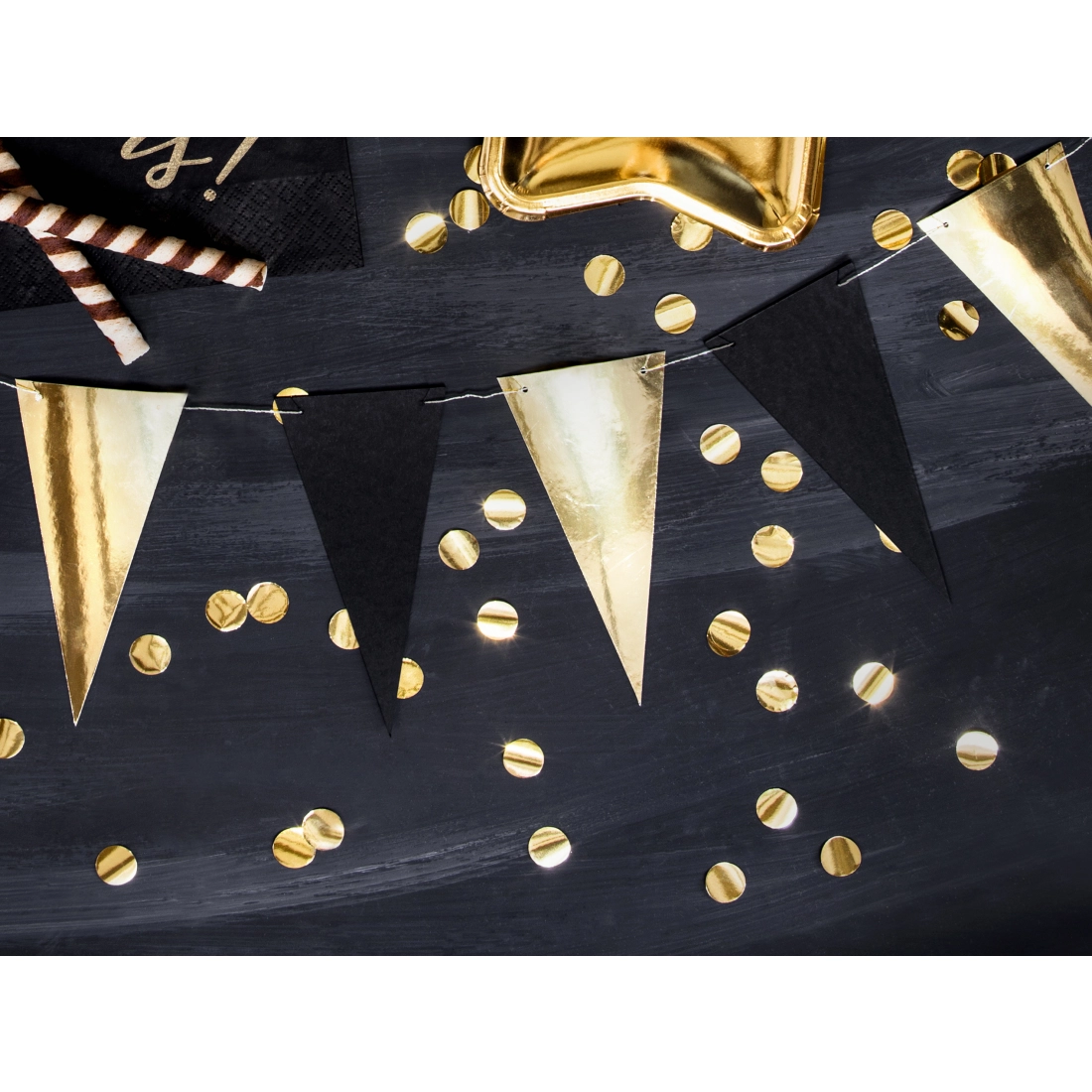 Party girlanda črno-zlata, 2,15 m, 14 zastavic, DIY komplet