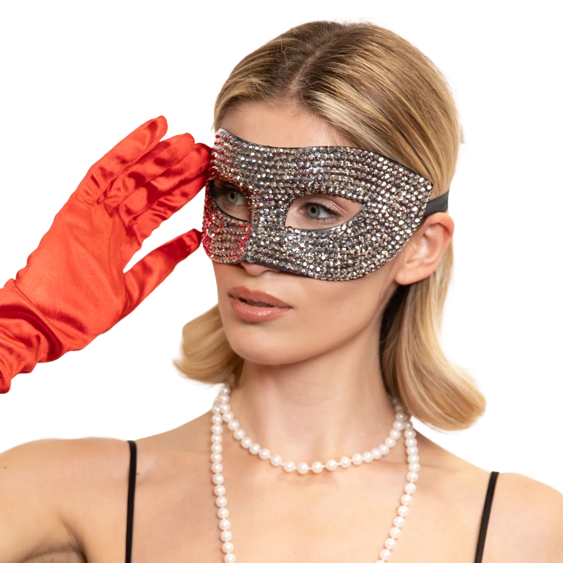 Party maska sa srebrnim kamenčićima