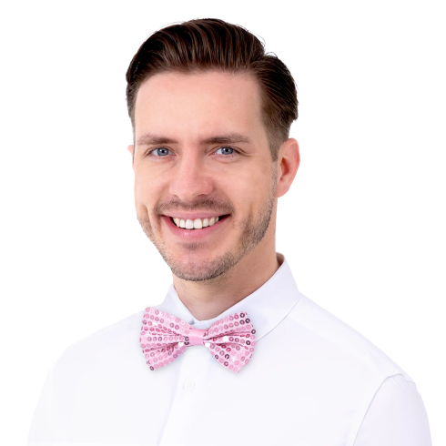 Party metuljček za na vrat, svetlo rožnat z bleščicami