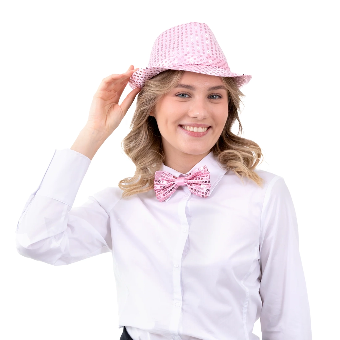 Party leptir-mašna za vrat sa svjetloružičastim šljokicama