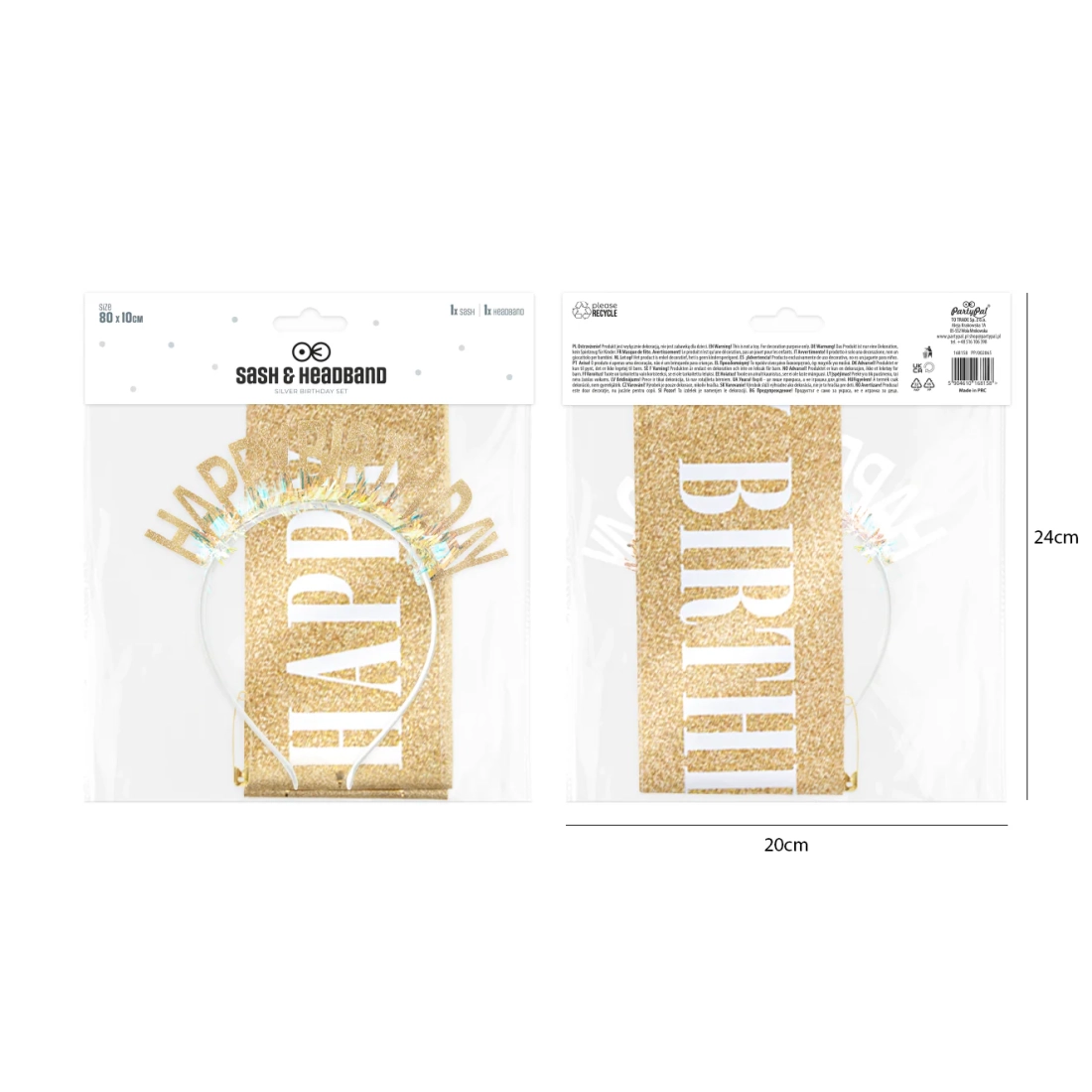 Party szett – „Happy Birthday” arany szalag és fejpánt