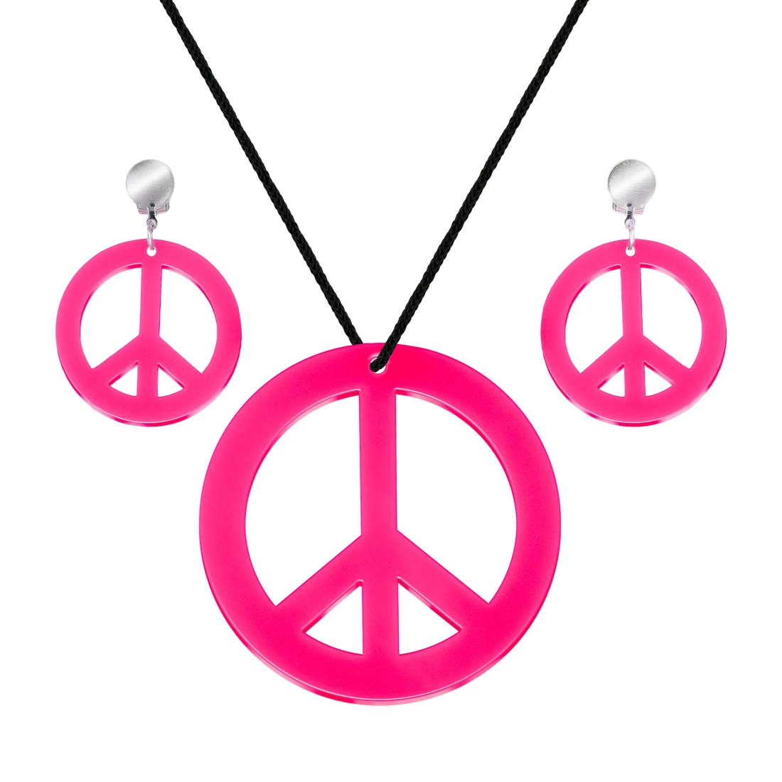 Party set ogrlica i klipse peace neon ružičaste