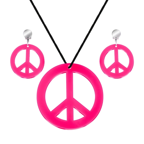 Party szett: peace neon rózsaszín nyaklánc és klipszek