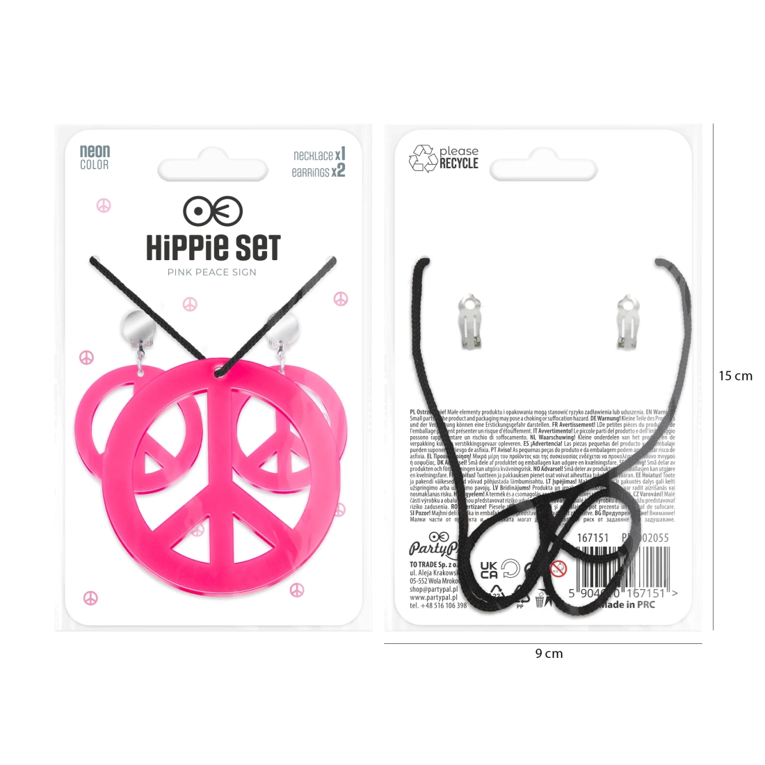 Party set ogrlica i klipse peace neon ružičaste