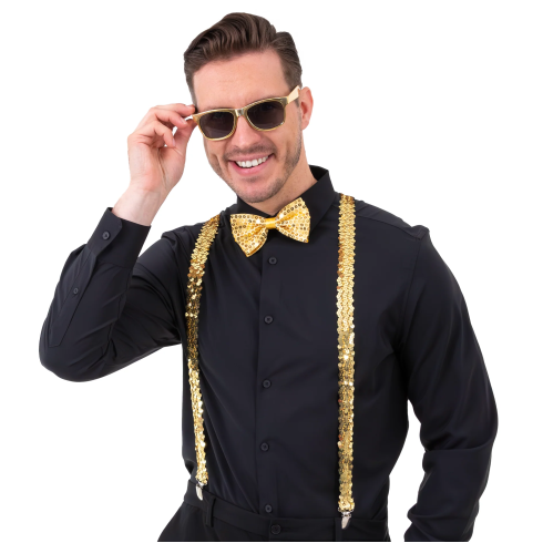 Party set okuliare, motýlik a traky zlaté flitrované