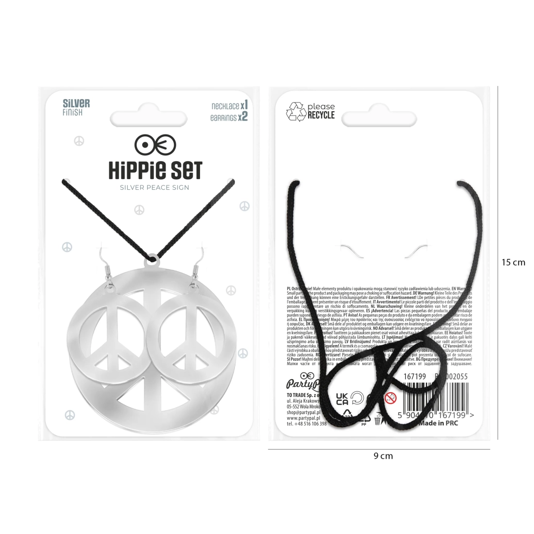 Party set nakita – ogrlica i naušnice s natpisom peace, srebrni