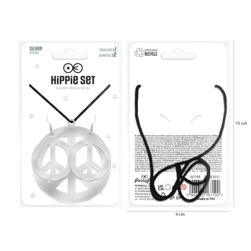 Praznični set nakita – ogrlica in uhani z znakom peace, srebrna