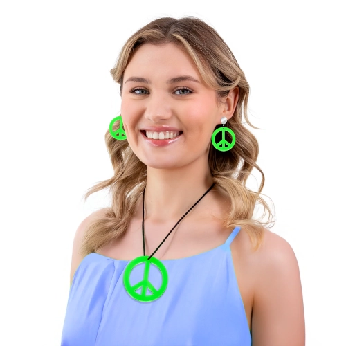 Party komplet nakita – ogrlica in sponke za ušesa v neonsko zeleni barvi