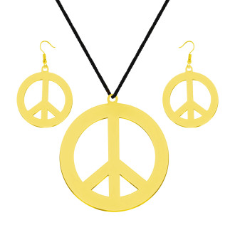 Party šperkový set náhrdelník a náušnice peace znak zlatý