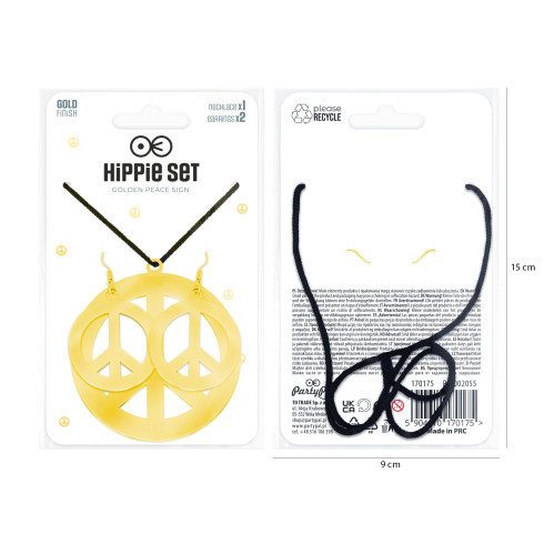 Party šperkový set náhrdelník a náušnice peace znak zlatý