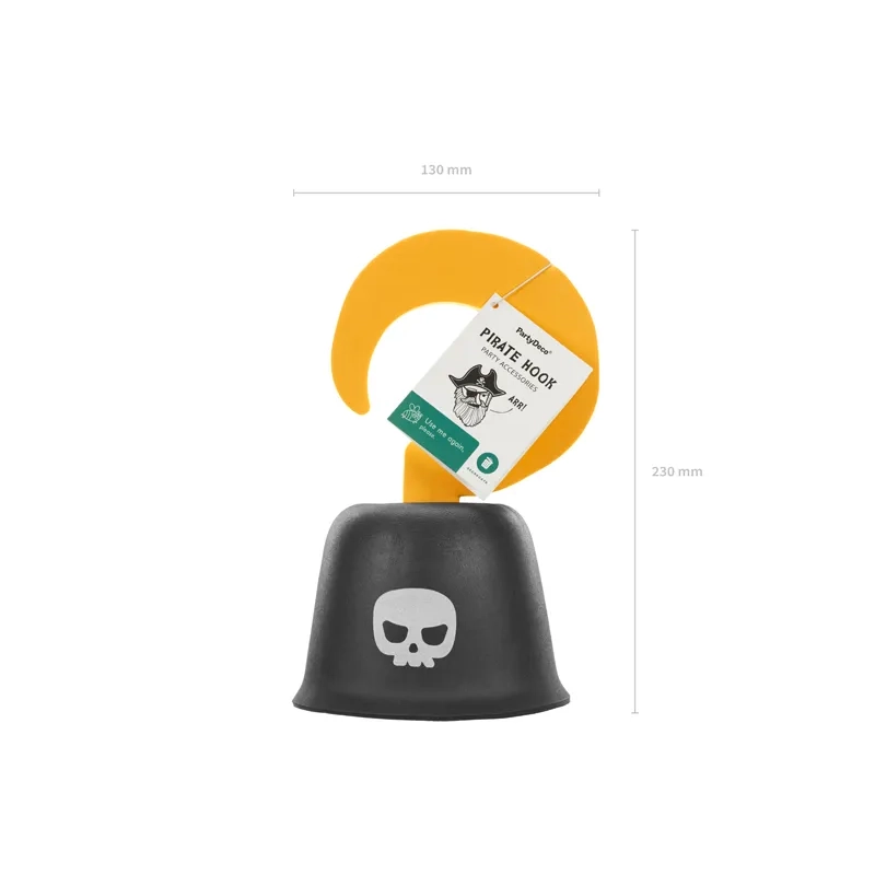 Penasti piratski kavelj 23 cm – črno-rumen kostumski dodatek