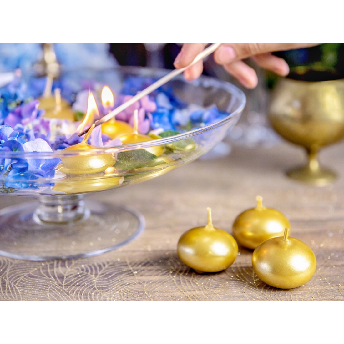 Plavajoče sveče za vodo, zlate kovinske Ø4 cm – 50 kos