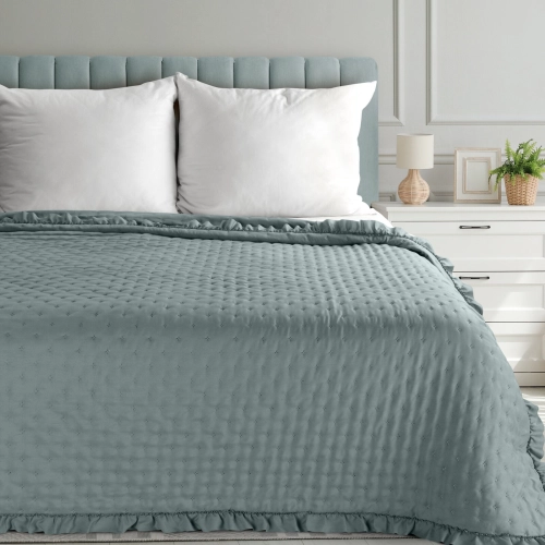 Prehoz 170x210 cm mikrovláknový s volánom, šalviový