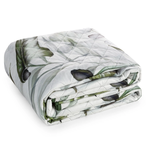 Prehoz 170x210 cm s motívom listov monstery, biely a olivový