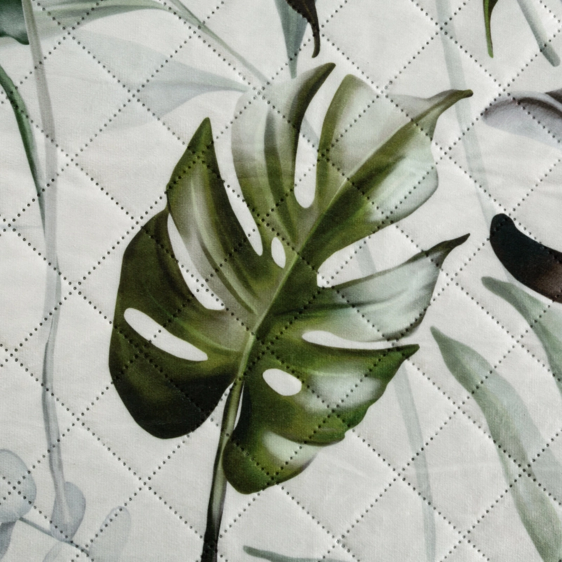 Prehoz 170x210 cm s motívom listov monstery, biely a olivový