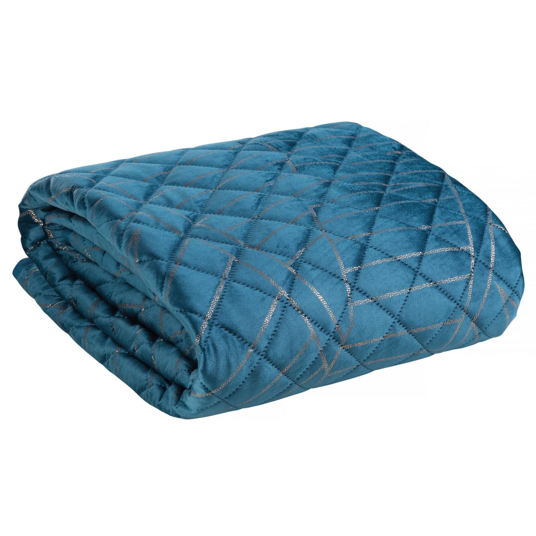 Prehoz 170x210 cm velúrový s rastlinným vzorom, tmavomodrý a zlatý