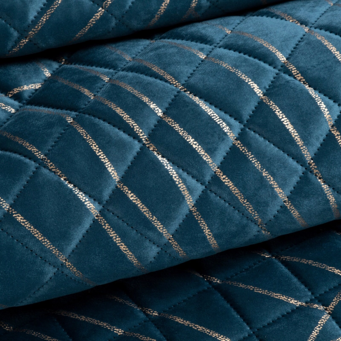 Prehoz 170x210 cm velúrový s rastlinným vzorom, tmavomodrý a zlatý