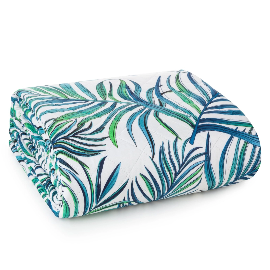 Prehoz 200x220 cm mikrovláknový s motívom listov, biely a modrý