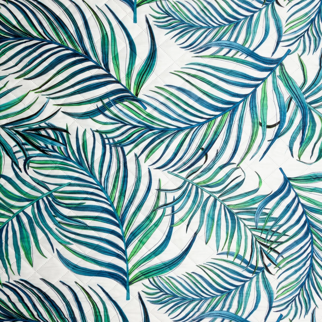 Prehoz 200x220 cm mikrovláknový s motívom listov, biely a modrý