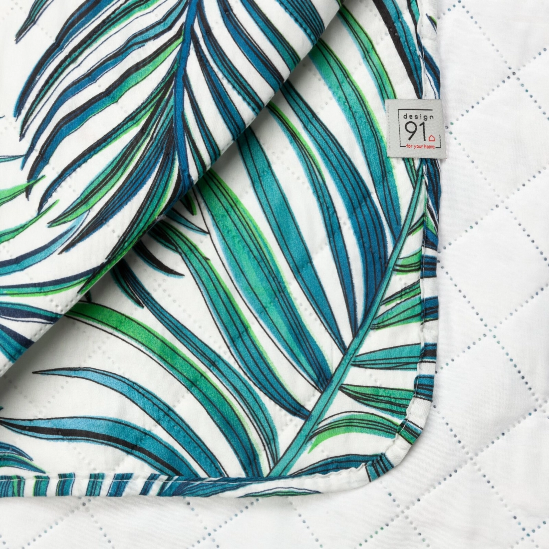 Prehoz 200x220 cm mikrovláknový s motívom listov, biely a modrý