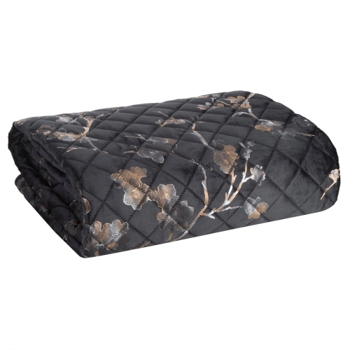 Prehoz 200x220 cm vzor kvetov jablone, čierny a zlatý