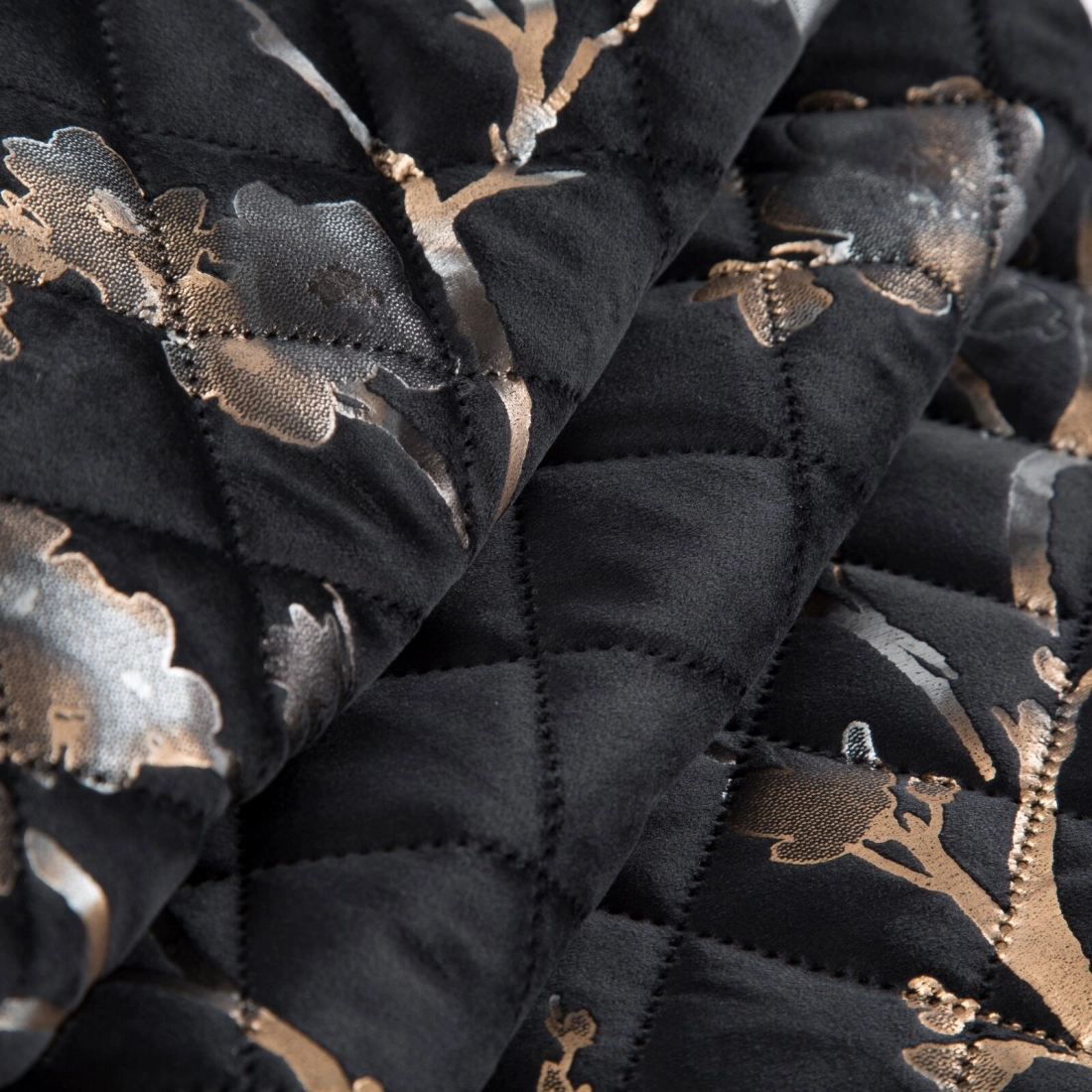 Prehoz 200x220 cm vzor kvetov jablone, čierny a zlatý