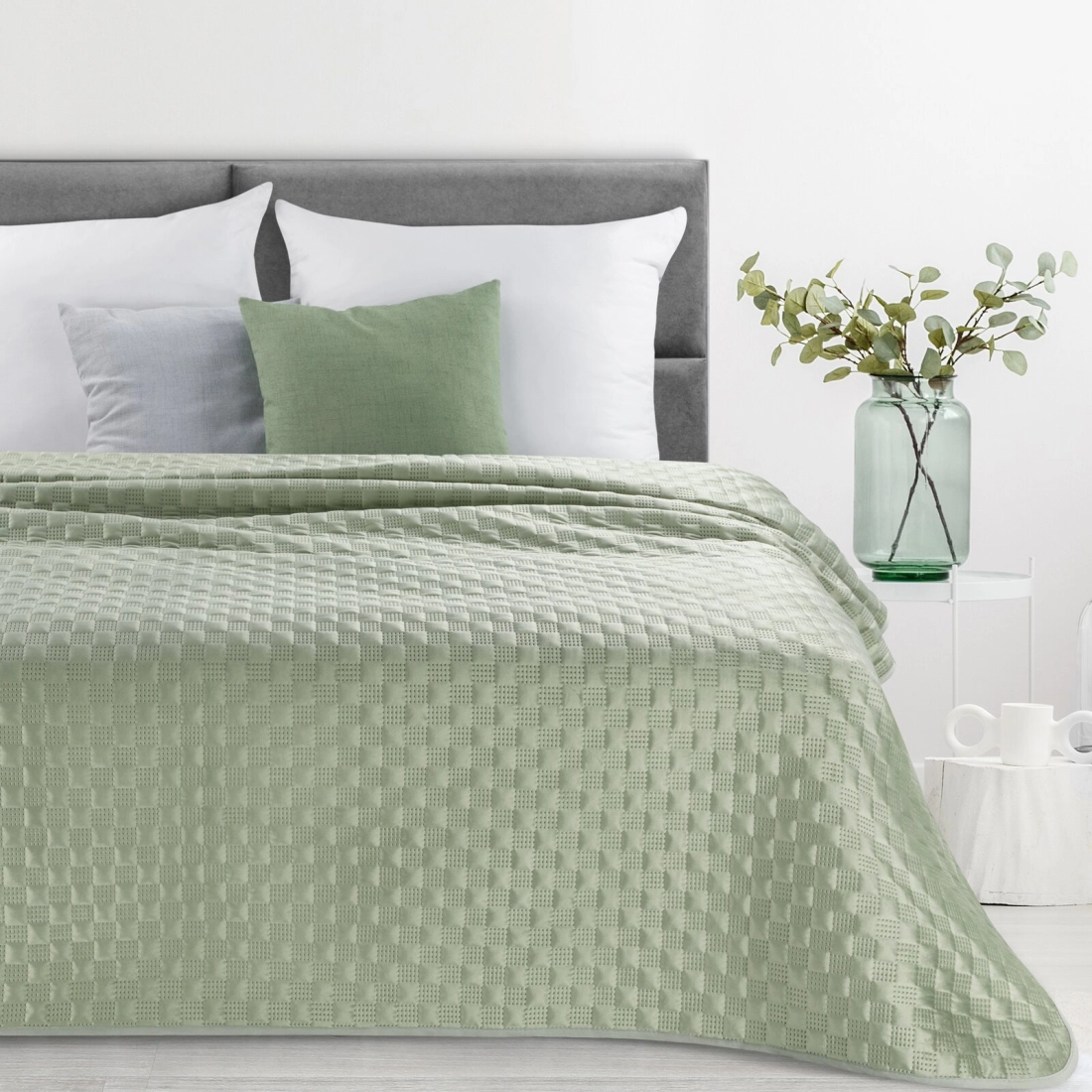 Prehoz 200x220 cm welvetový prešívaný, svetlozelený