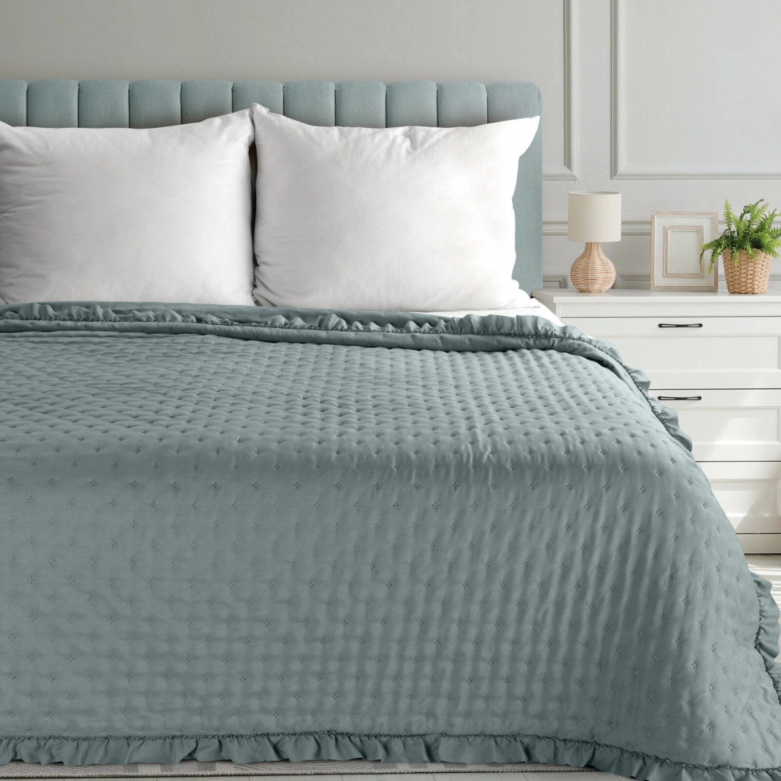 Prehoz 220x240 cm mikrovláknový s volánom, šalviový