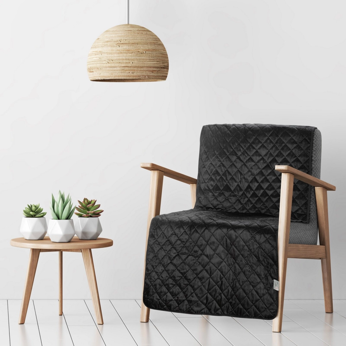 Prehoz na kreslo 70x160 cm geometrický vzor, čierny