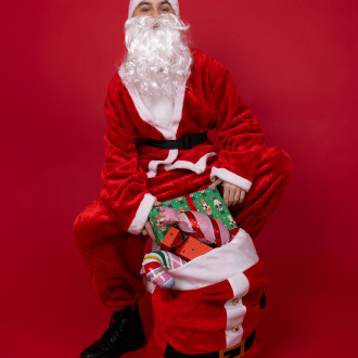 Prémiový kostým Santa Clausa červeno-biely, veľkosť 170–190 cm