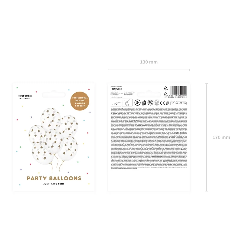 Prozorni baloni z zlatimi zvezdami 30 cm – komplet 6 kos